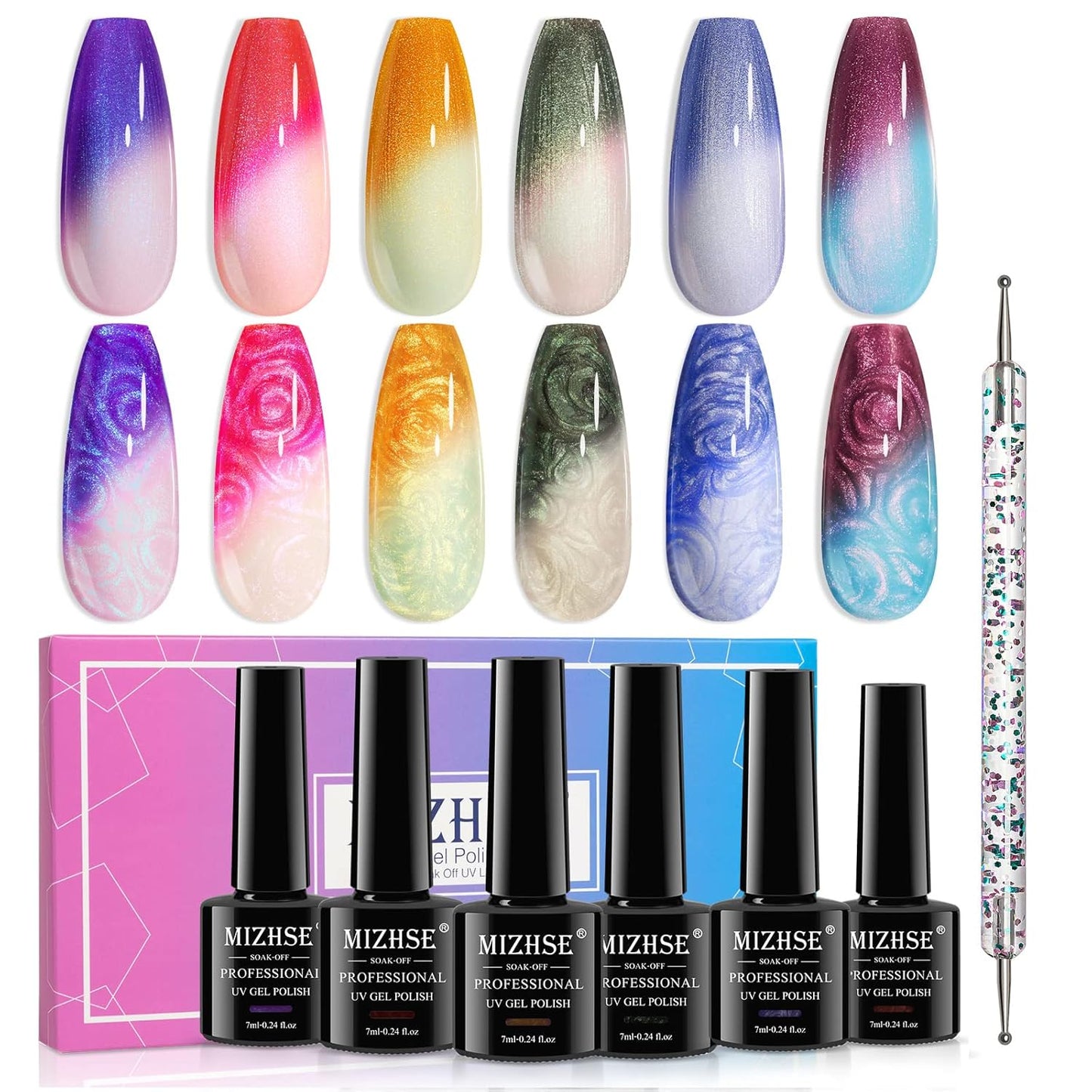 MIZHSE Color Changing Nail Polish - Pearl Glitter Thermal Gel | 6 Soak-Off Shades for DIY Manicure