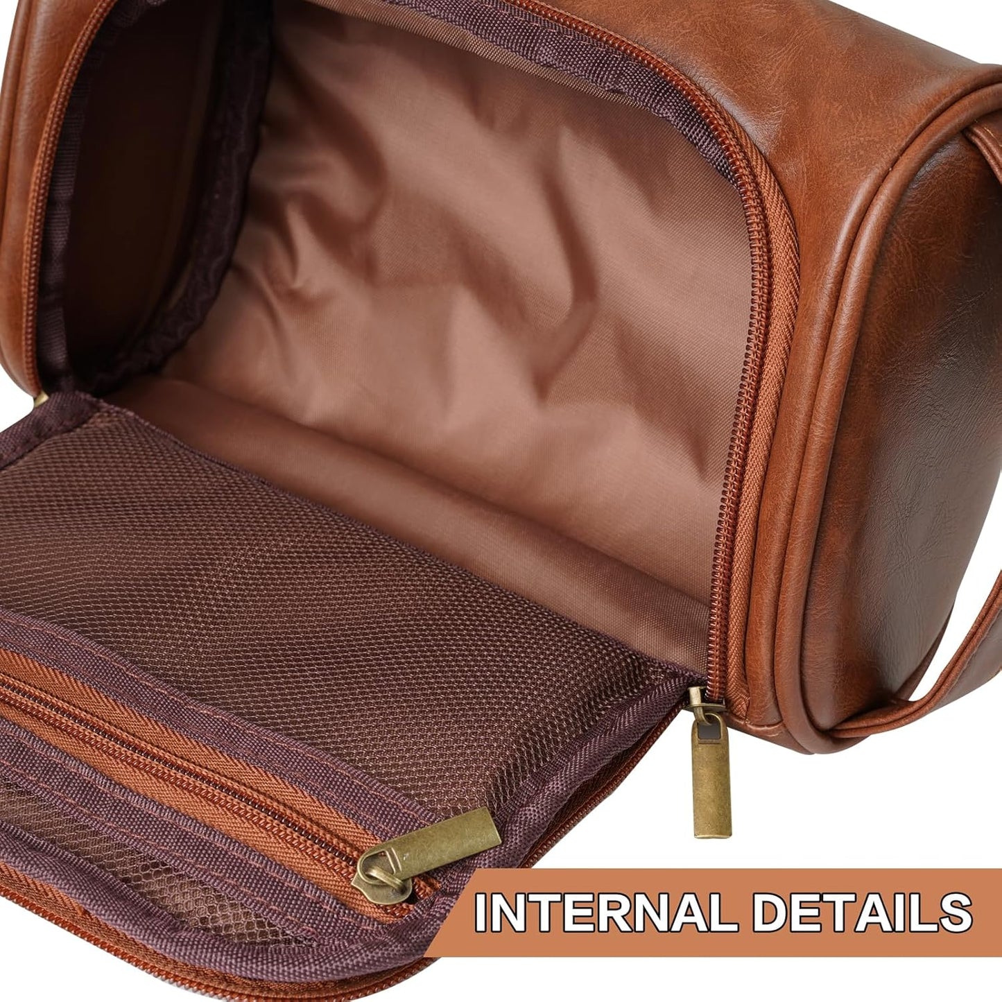 Travel Toiletries Bag for Men - Water-Resistant Dopp Kit | PU Leather Shaving Pouch Organizer, Multi-Compartment Design