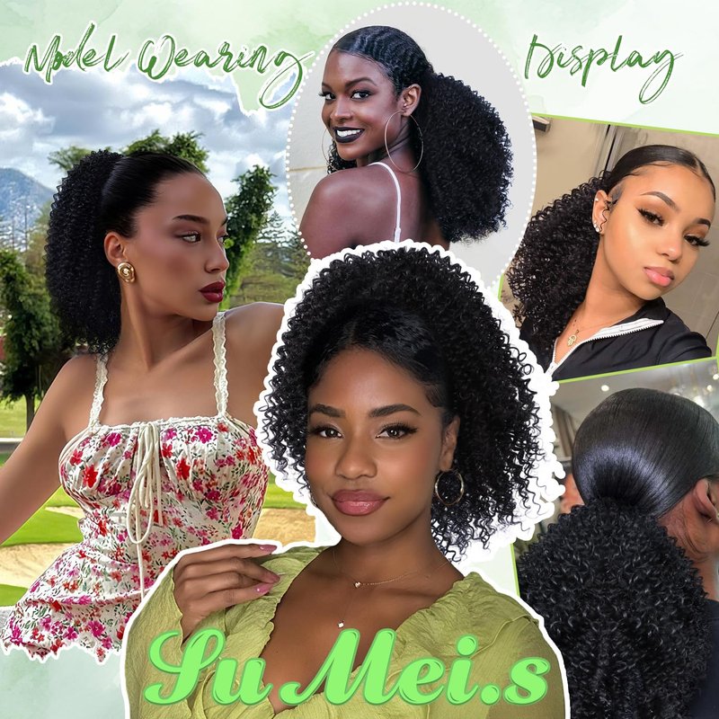 Ponytail Extension - 10 Inch Afro Kinky Curly Drawstring Hairpiece for Black Women | Mix Dark Brown (1B/33#)