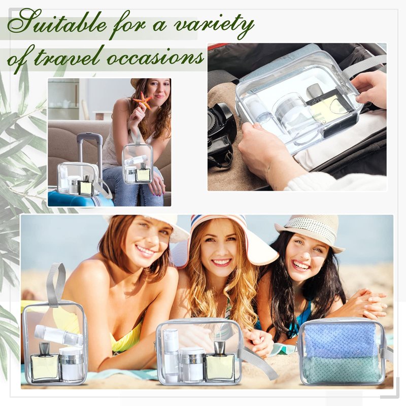 Silkfly Clear Toiletry Bag PVC Travel Cosmetic Bag with Handle Strap Makeup Pouch with Zipper Summer Vacation Salon Graduation Gift End of the Year Gifts(Gray,24 Pack)