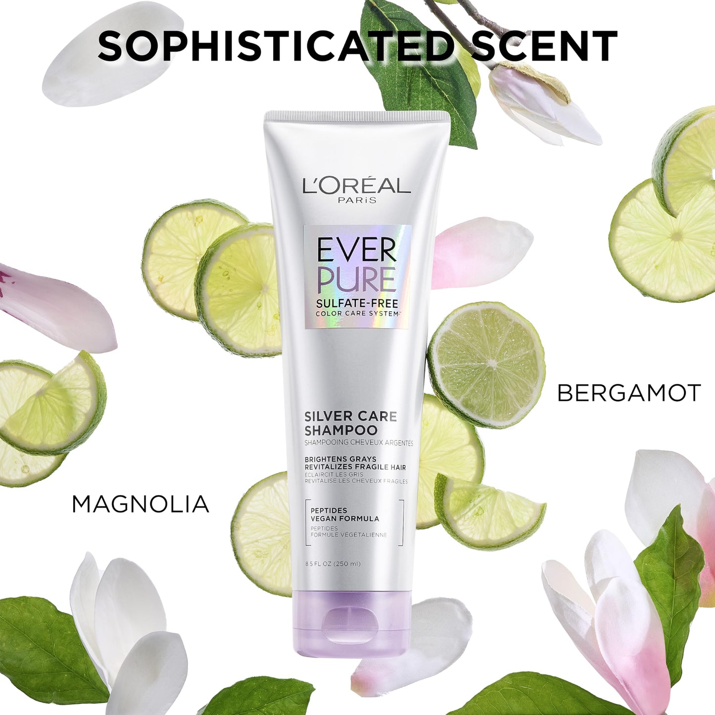 L'Oreal Paris EverPure Silver Care Sulfate Free Conditioner, Brightening and Nourishing Hair Care for Gray and Silver Hair, Vegan Formula with Peptides, 8.5 Fl Oz