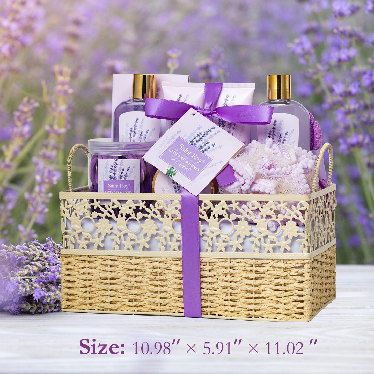 Lavender Bath and Body Gift Basket, Face Skin Care Set, Spa Kit, Self-Care