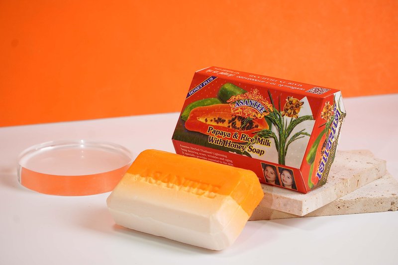 ASANTEE Papaya & Rice Milk with Honey Cleansing Soap 125 Grams (Pack of 6)