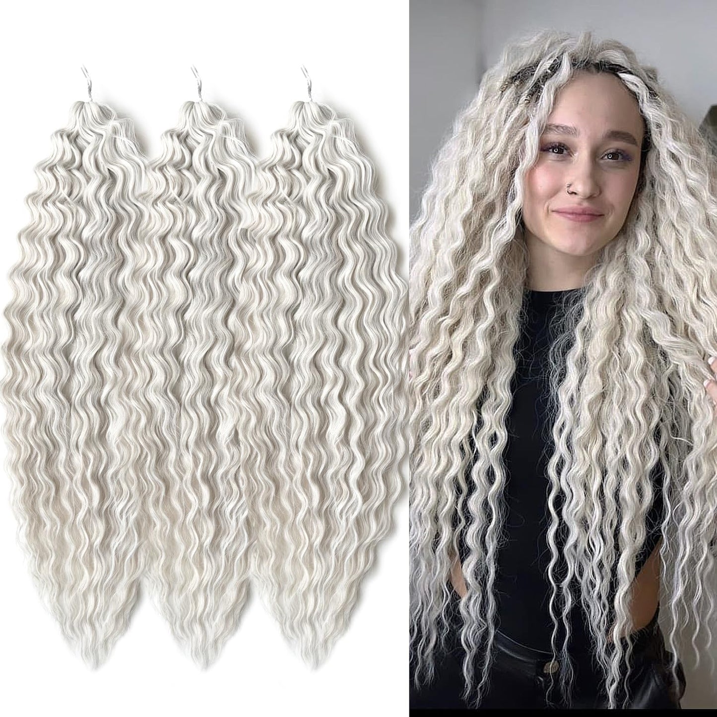 Ocean Wave Crochet Hair Loose Wave Braiding Hair For Women Synthetic Wavy Braiding Hair Extensions 3Packs (56C, 22 Inches)