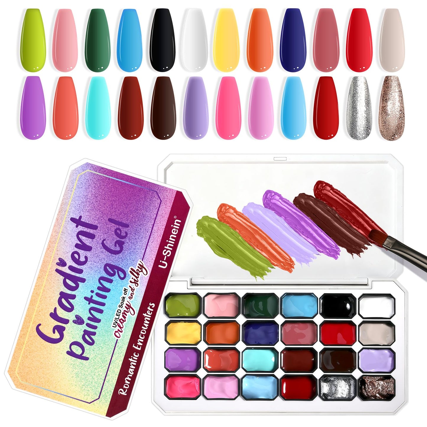 U-Shinein 24 Colors Gradient Nail Gel Palette,Hema&TPO Free,Ombre Gel Nail