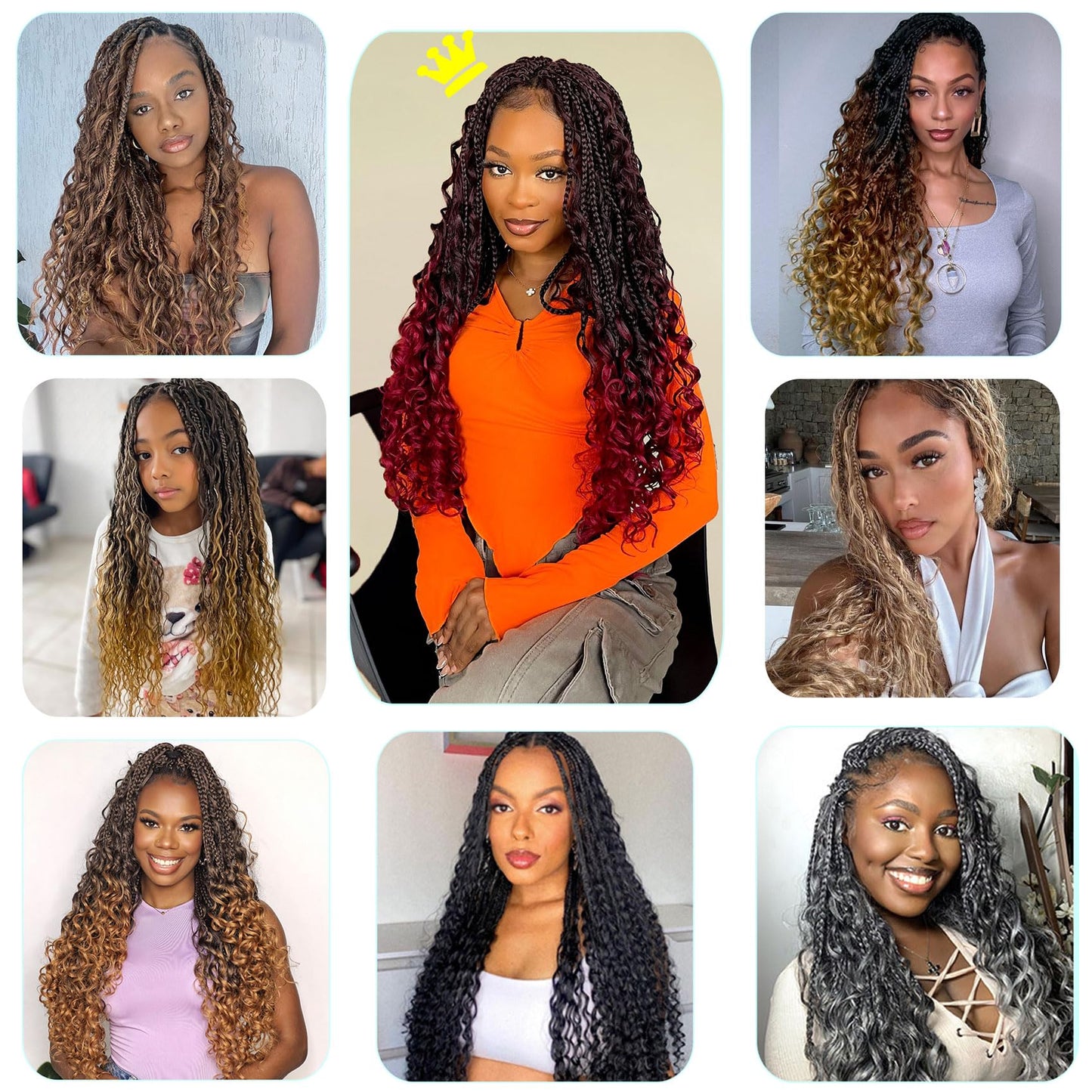 Goddess Bohemian Box Braids Crochet Hair - 18 Inch Crochet Braids with Curly Ends, 7 Packs Synthetic Braiding Hair Extensions for Black Women, M33/30/27