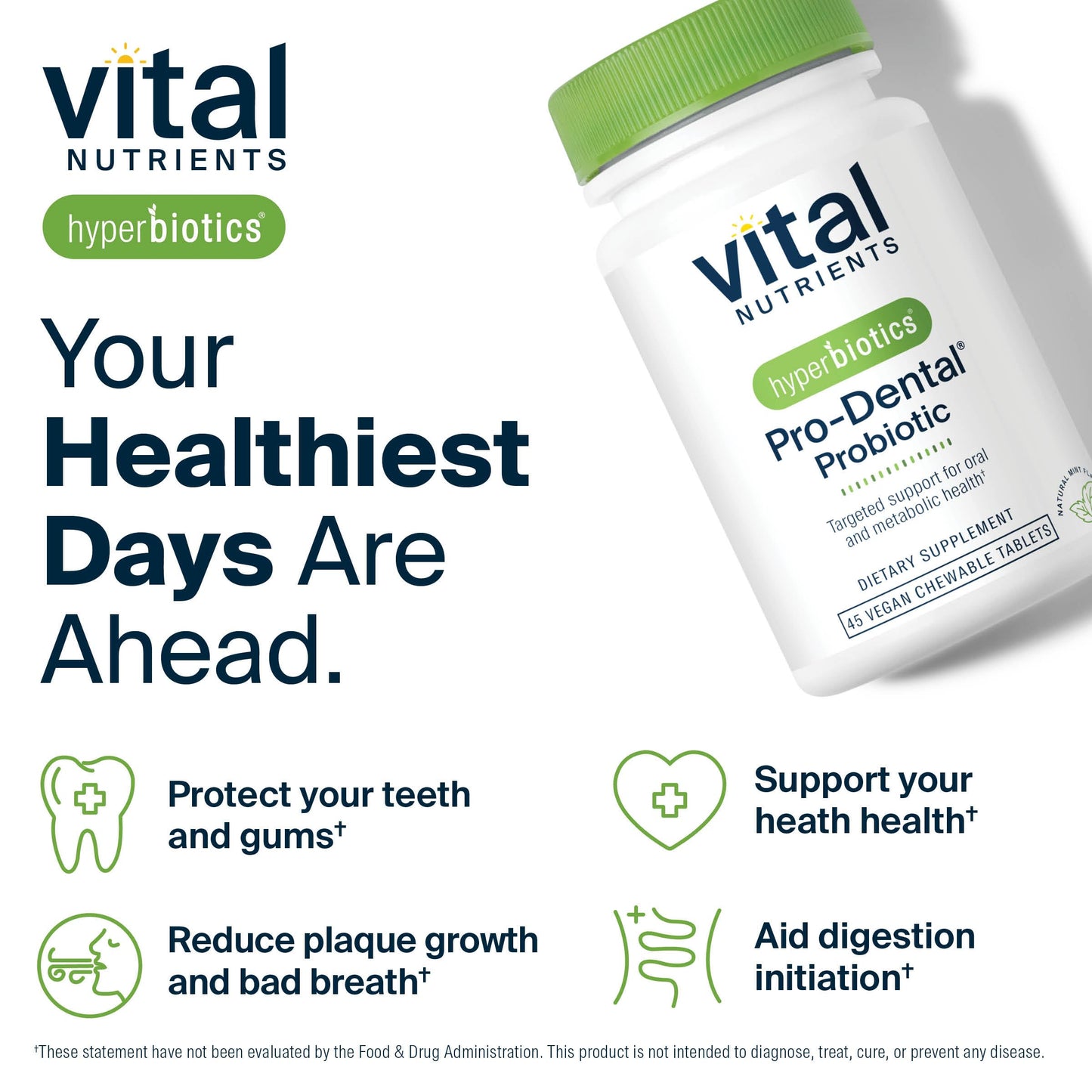 Hyperbiotics Vital Nutrients Pro Dental Probiotic | Clinically Studied BLIS K12 and M18 | Oral Probiotics for Bad Breath Treatment for Adults | Oral Health for Teeth and Gums | 45 Mint Tablets