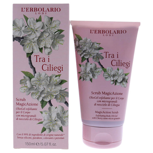 L'Erbolario Tra I Ciliegi MagicAction Body Scrub, Naturally Exfoliating Oil Gel with Cherry Pit Microgranules, Leaves Skin Velvety to the Touch, Transforms into a Pleasant Milky Emulsion, 5.07 oz