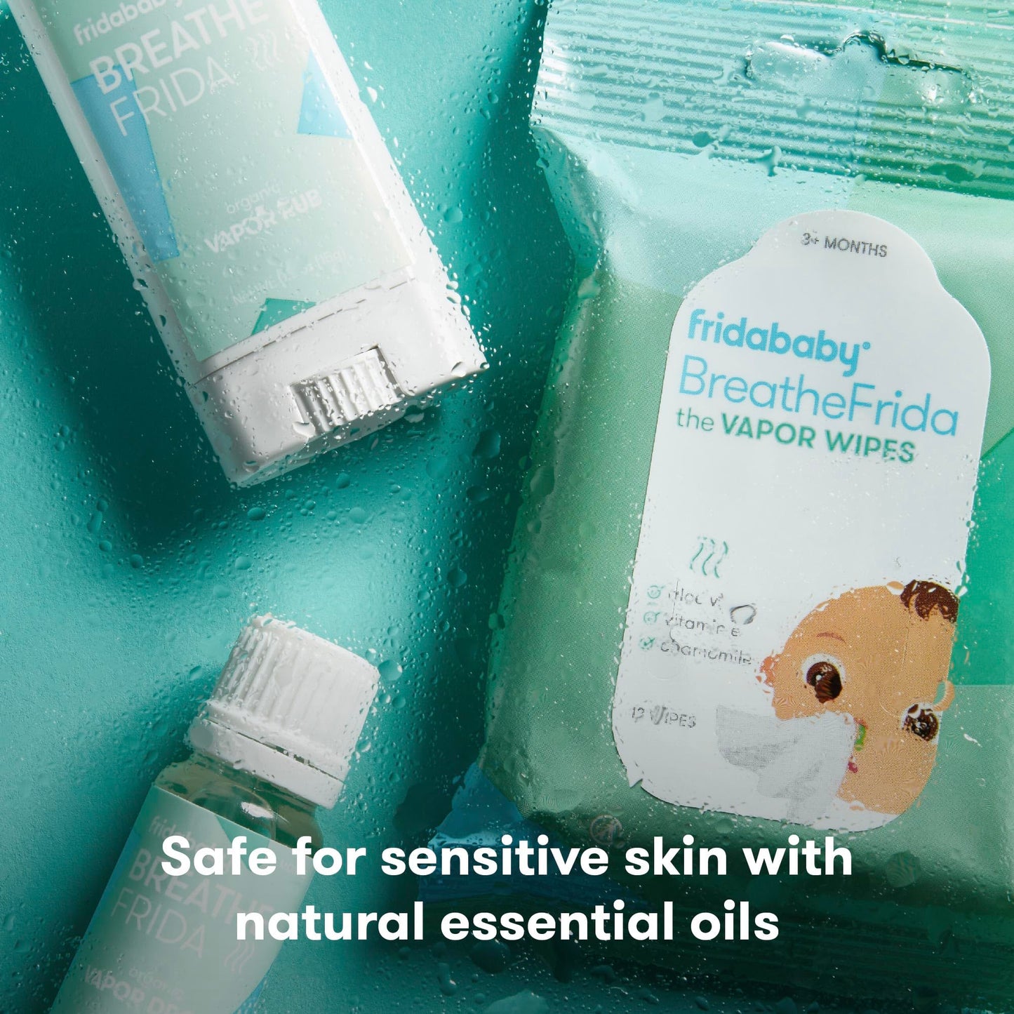 Frida Baby Breathe Easy Kit Sick Day Baby Essentials - 3pc Set Includes Vapor Wipes, Vapor Rub + Organic Vapor Drops to Help Baby Breathe Easy, Natural Baby Congestion Relief