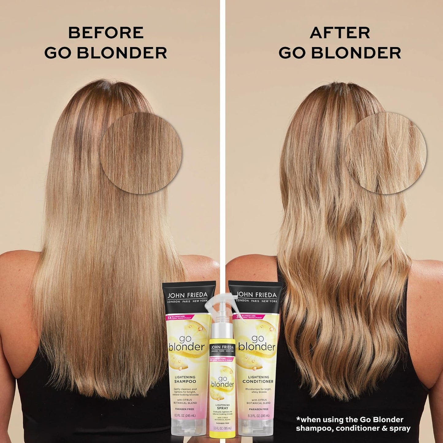 John Frieda Go Blonder Shampoo & Conditioner Set - Lightens Blonde Hair Gradually | Paraben-Free, 8.3 oz, 2-Pack