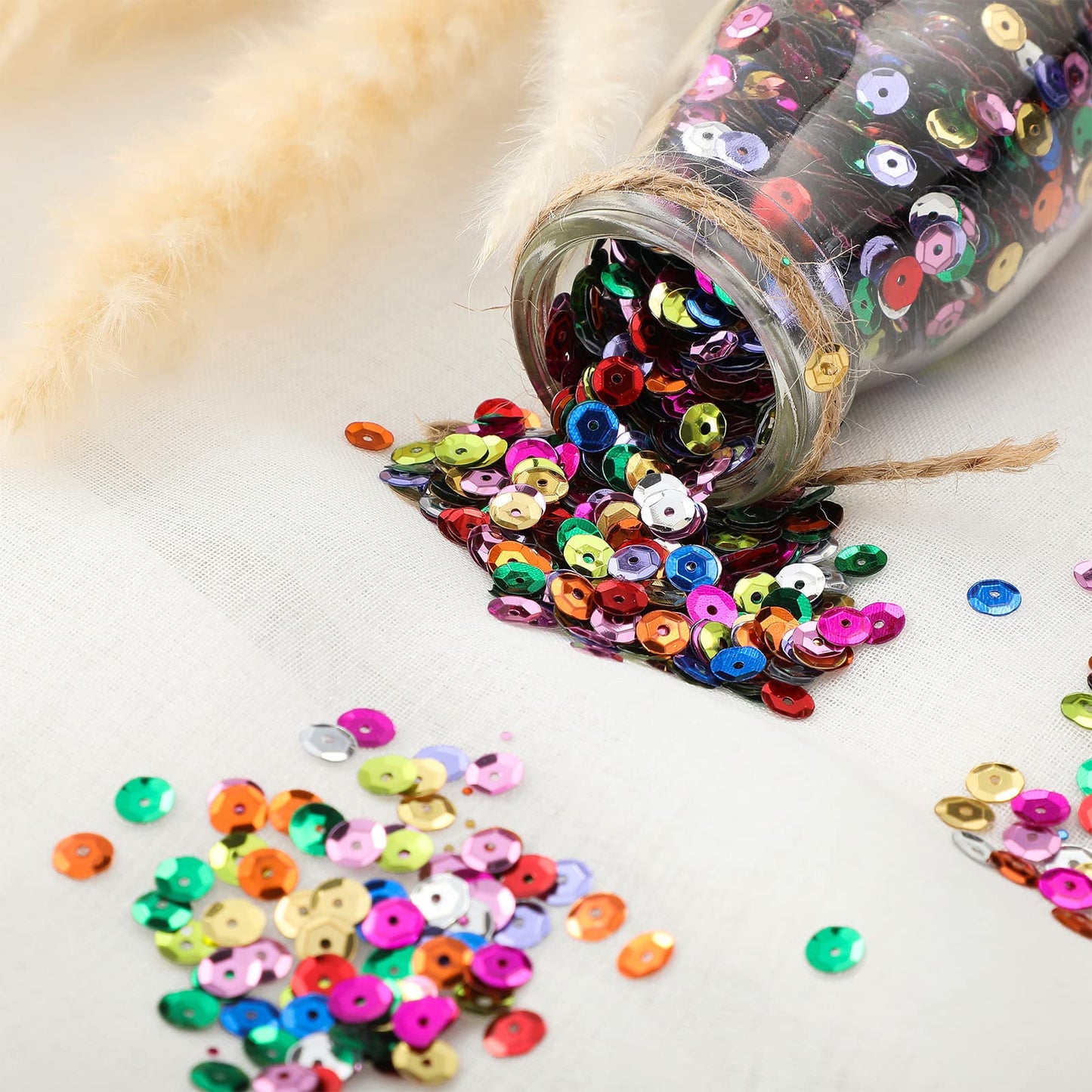 Yuxung 80000 Pcs Bulk Loose 6 mm Round Embroidery Sequins with Holes Rainbow Sequins for Crafts with Storage Box Spangles for Jewelry Making Sewing DIY Art(320 Grams)