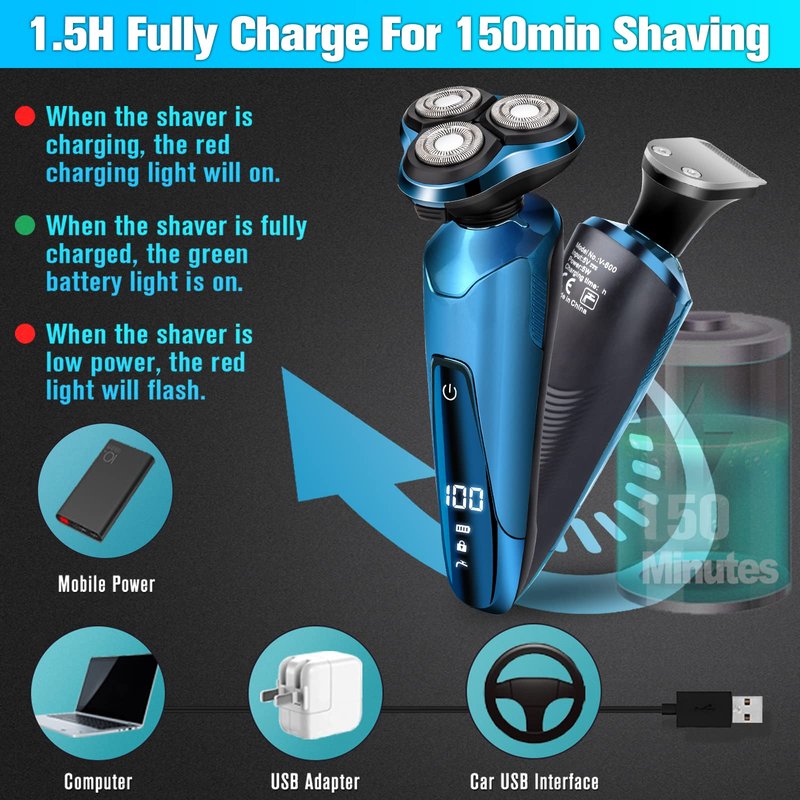 Electric Razor for Men, 3-in-1 Shaver with Floating Blades for Nose Hair &Sideburns,Replacement Blades, Pop-up Trimmer, IPX7 Waterproof, Travel Lock, Wet & Dry Use, Face Shaving Grooming Travel Kit