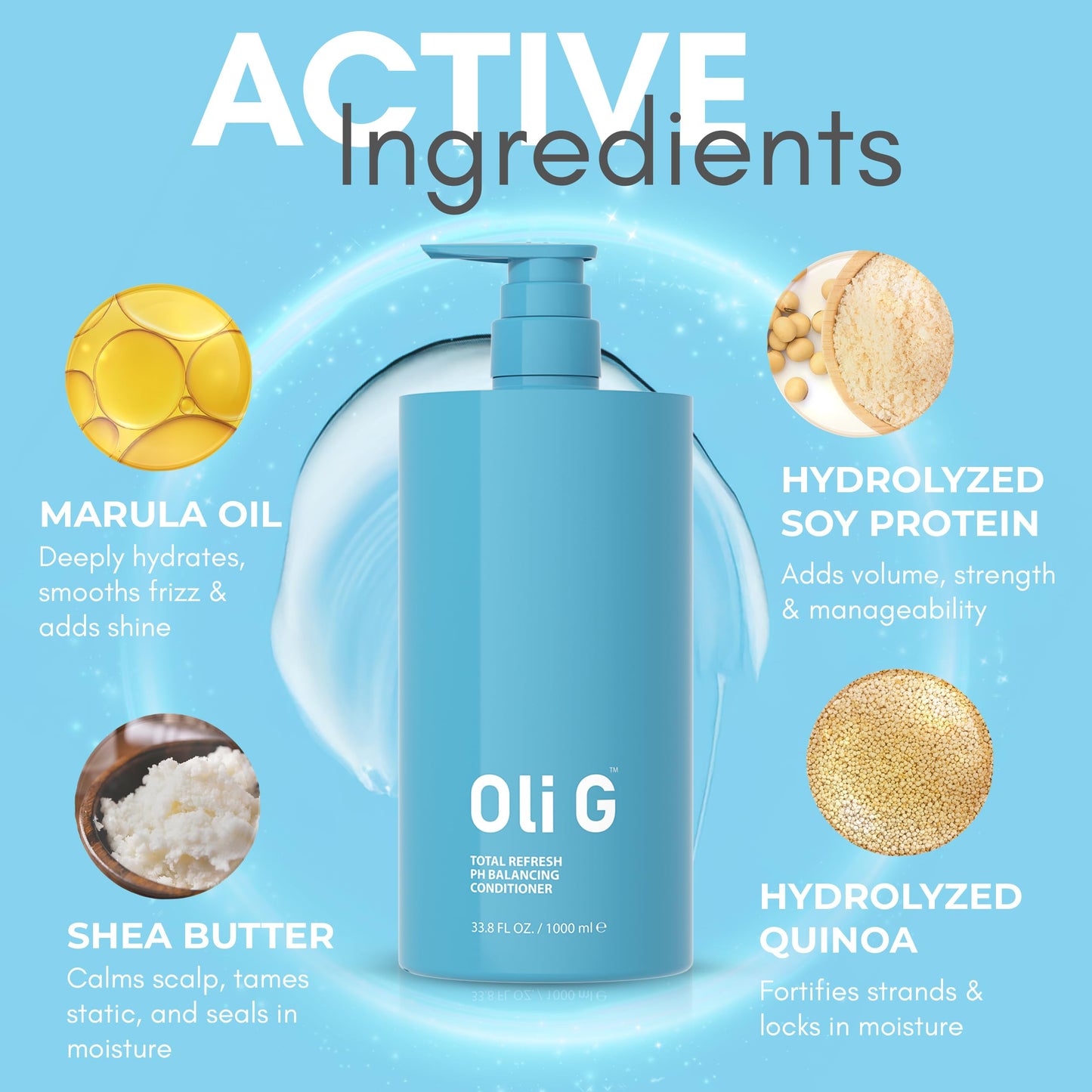 Oli G Total Refresh pH Balancing Hair Conditioner – Lightweight Daily Conditioner for All Hair Types – With Marula Oil, Shea Butter, Botanical Proteins – Detangles, Softens & Smooths – 38.8 fl oz