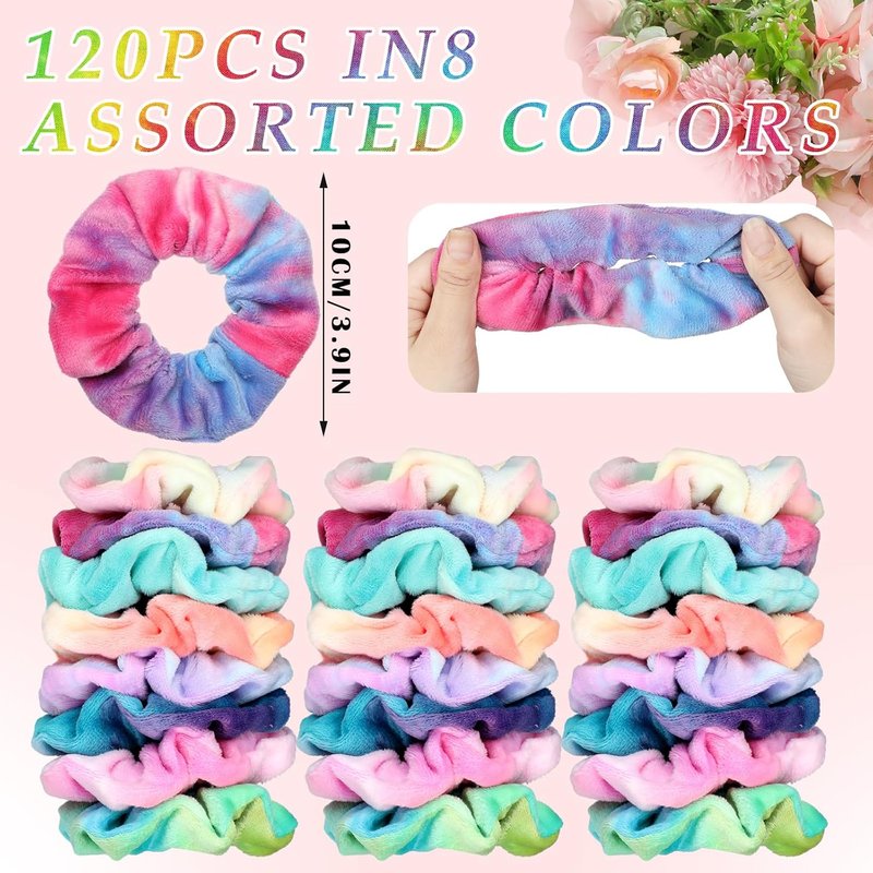120 Pcs Velvet Scrunchies - Soft Elastic Hair Ties for Women | Cute Tie Dye Hairbands & Ponytail Holders
