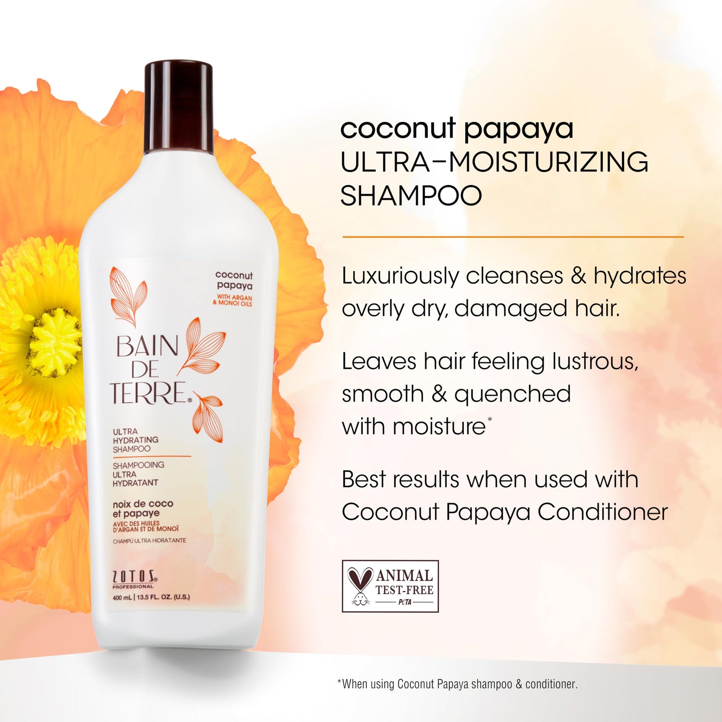 Bain de Terre Ultra Hydrating Shampoo and Conditioner Set | Coconut Papaya | Hydrates Overly Dry | Damaged Hair | Paraben Free | Color-Safe | 13.5 Fl Oz