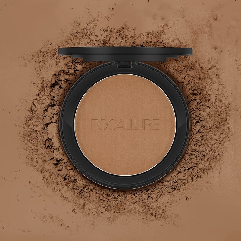 FOCALLURE Flawless Pressed Powder, Control Shine & Smooth Complexion, Pressed Setting Powder Foundation Makeup, Portable Face Powder Compact, Long-Lasting Matte Finish, Almond