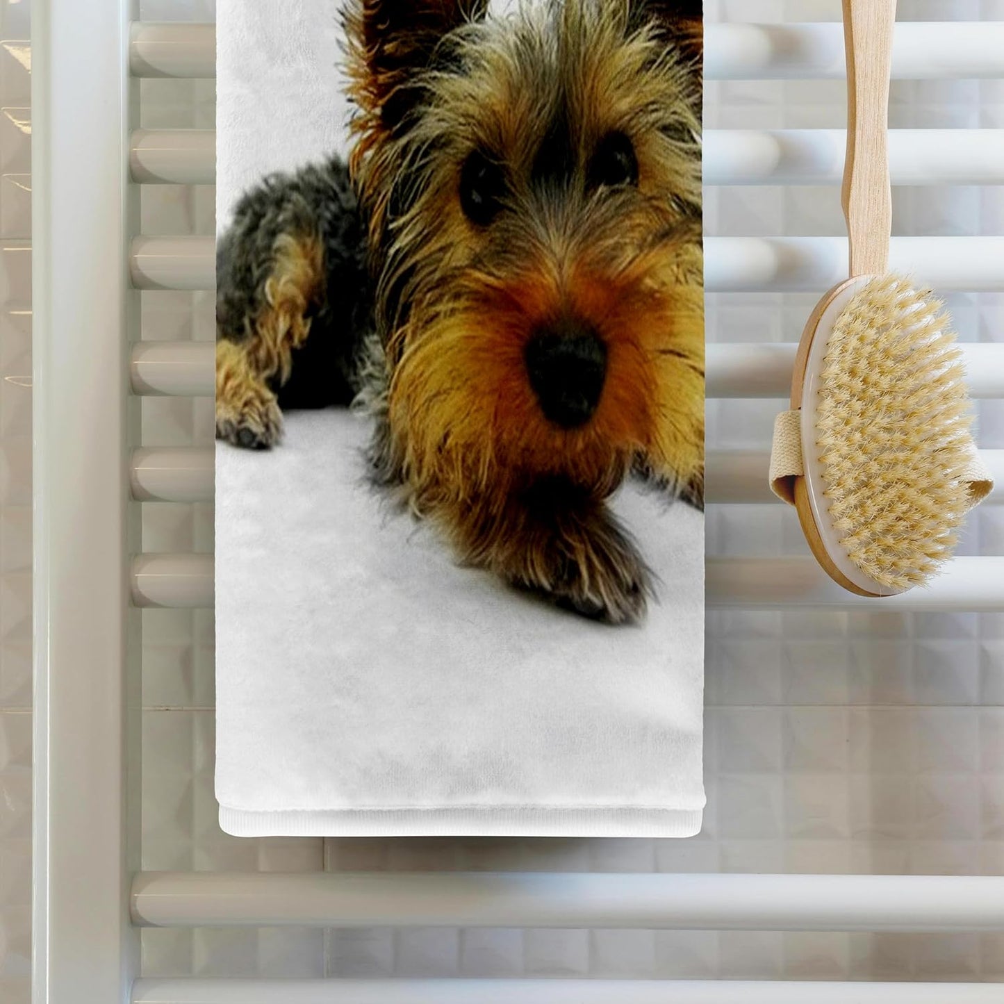 3D Rose Yorkie Portrait Towel - Soft Microfiber, 15" x 22"