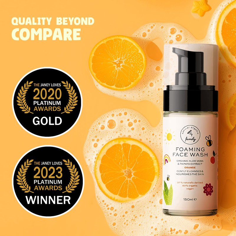 The Natural and Organic Family Kids Foaming Face Wash - Clean and Gentle Face Wash for Kids and Preteens - Made in the UK