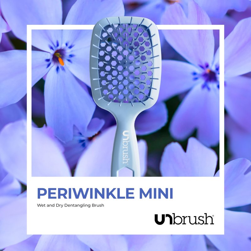 FHI Heat UNbrush Mini Detangler Brush for Pain-Free Brushing on All Wet or Dry Hair Types — Durable Duoflex Anti-Static Bristles, Lightweight Handle, Vented Mini Hair Brush, Periwinkle Light Blue
