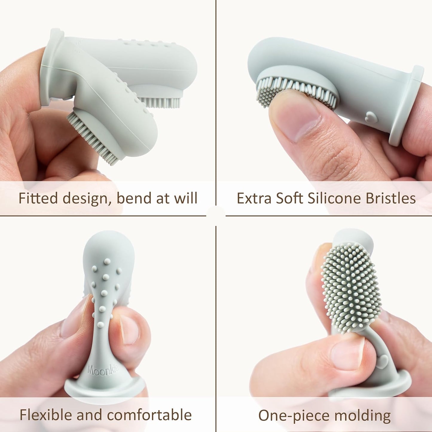 Baby Finger Toothbrush Kit - Moonkie Tongue Oral Cleaner for 3 Months+ | 3 Pcs in Blush/Pale Mauve