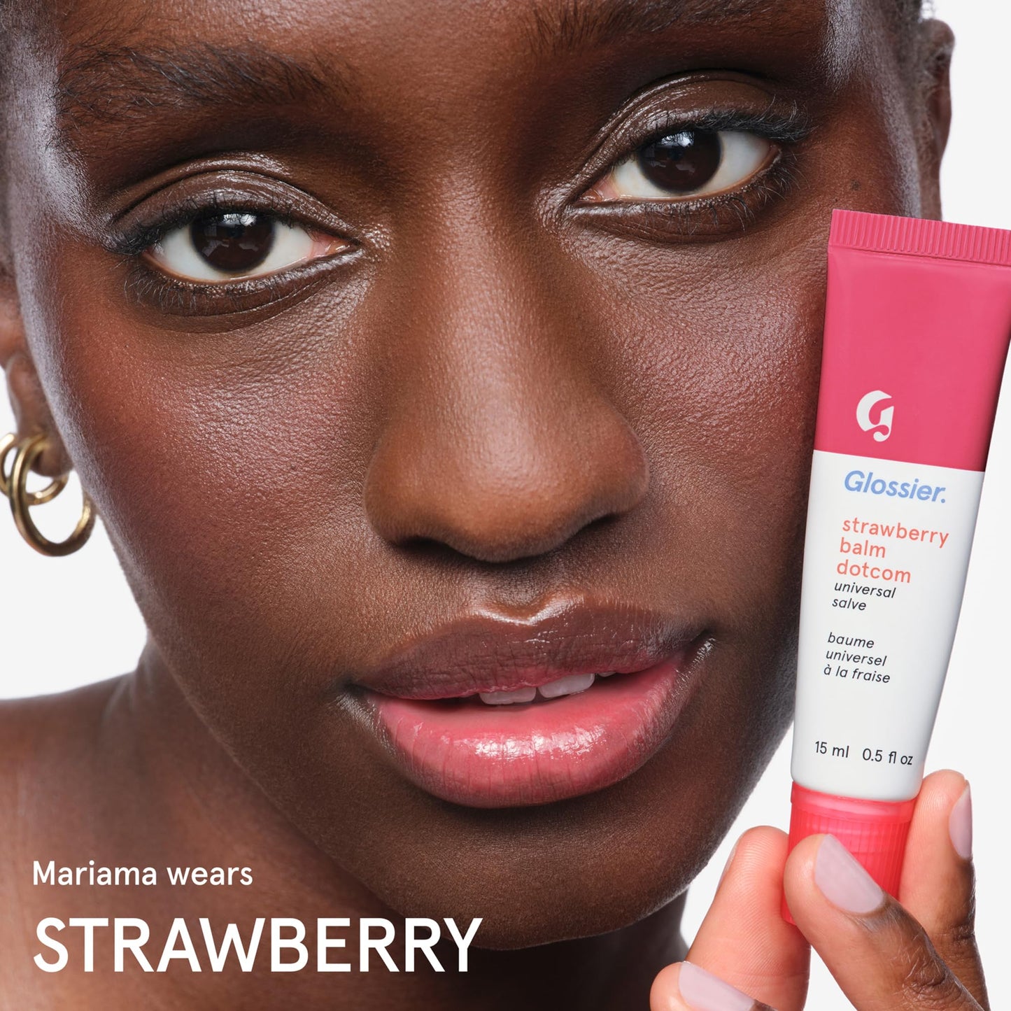 Glossier Balm Dotcom Hydrating Tinted Lip Balm - Universal Salve, Up to 12 Hour Moisture for Dry Lips, Cuticles & Skin - Lanolin, Beeswax & Castor Oil - Strawberry, Jammy Pink Tint, 15ml