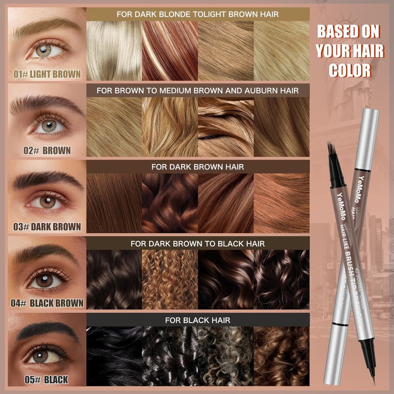 YeMoMo 4D Double-Ended Eyebrow Pen, Hair-Like Brush Tip, Waterproof Brow Tint with Soft Nib, Available in 5 Natural Colors (4#Black Brown)