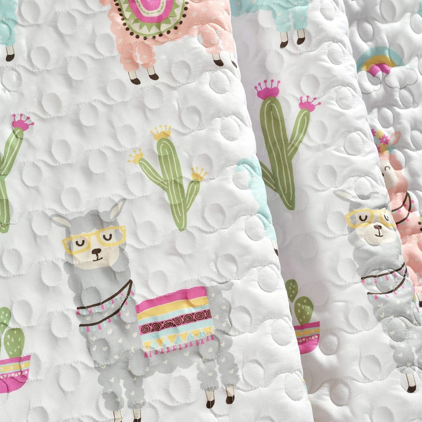 Lush Decor Southwest Llama Cactus Throw Blanket - Cute Reversible Boho Design | 50" W x 60" L, White & Blush