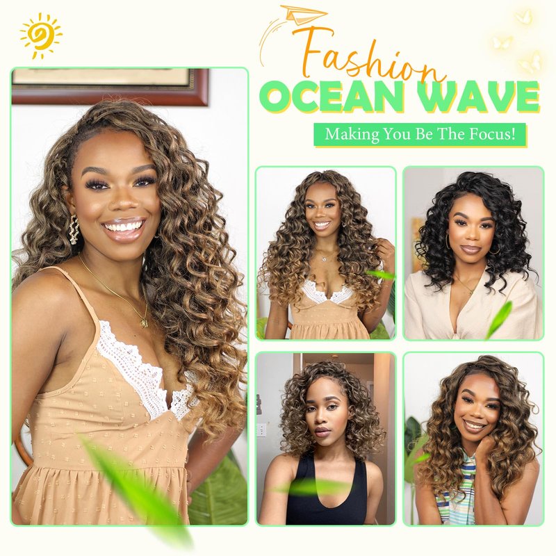 Ocean Wave Crochet Hair 18inch 7Packs Wet And Wavy Braiding Hair for Black Women, Deep Wave Crochet Hair Curly Braiding Hair Extensions T27…