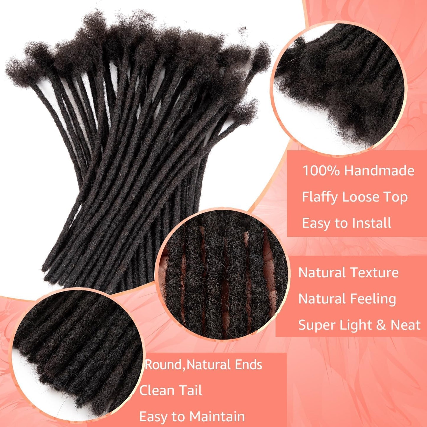 Teresa 0.4cm & 0.8cm Width 100% Human Hair Dreadlock Extensions for Men/Women/Kids, Full Hand-made Locs Extensions Human Hair (8 Inch/20 Strands,Natural Black)