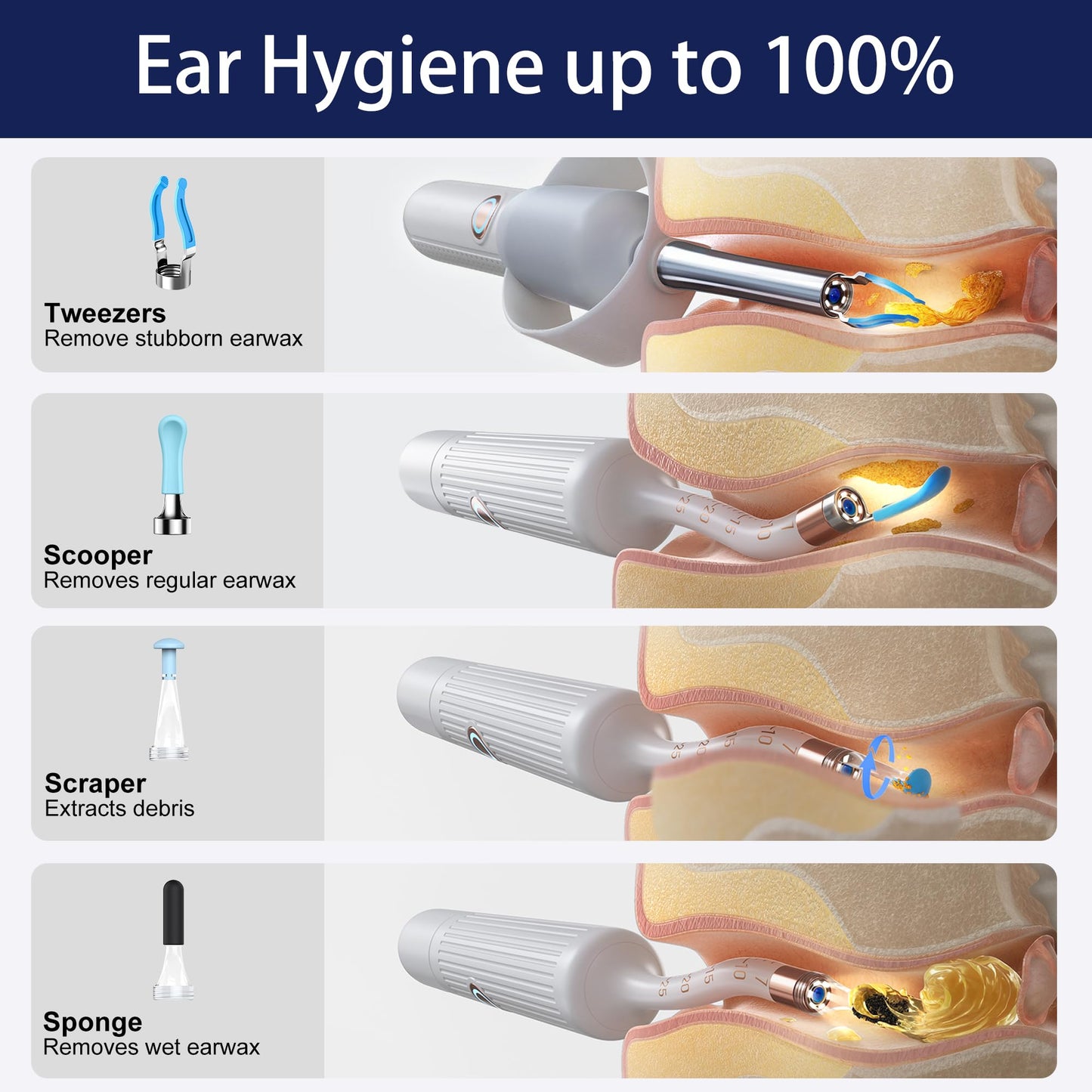 Ear Wax Removal Tool Camera, Smart WiFi Ear Cleaner with Camera, HD Visual Otoscope, Safe Silicone Flexible Scoops & Tweezers Sets Tools for Adults & Kids