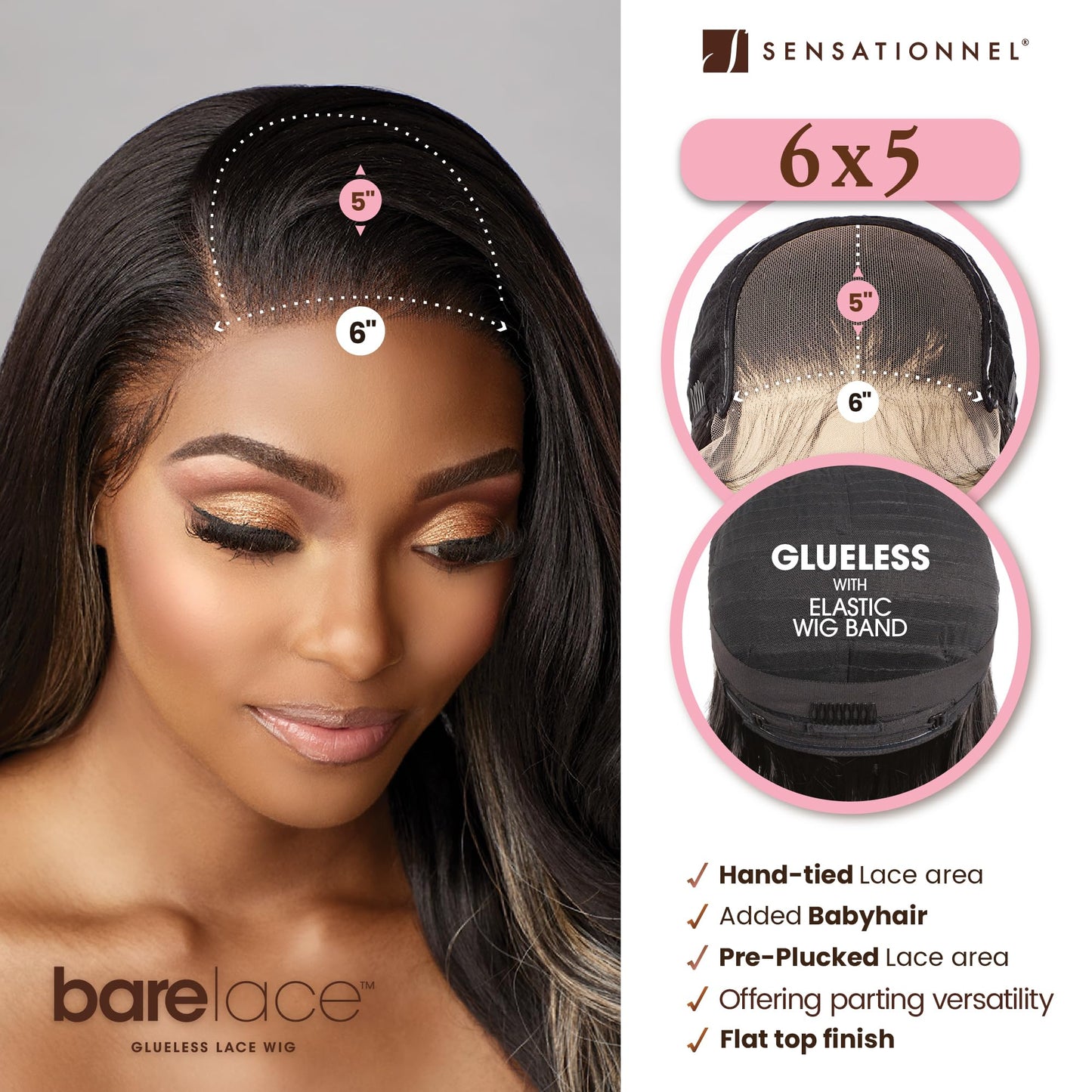 Sensationnel Bare Lace 6X5 Lacewig - Unit 1 Lacefrontal Glueless Synthetic 180 Degree Preplucked Hairline (1 JETBLACK)