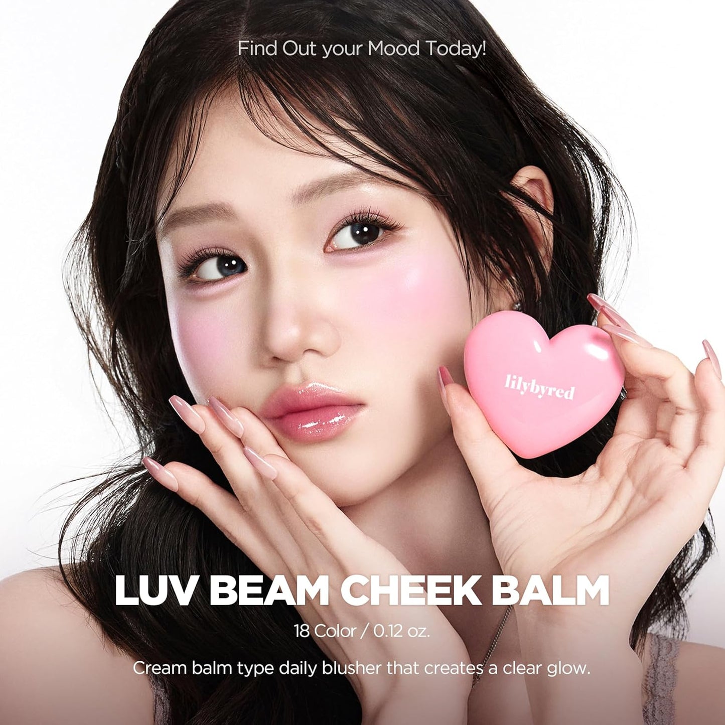Luv Beam Cheek Balm - Heart-Shaped Korean Cream Blush | Semi-Matte Finish, Long-Lasting, 0.12 oz (02 Innocent Pink)