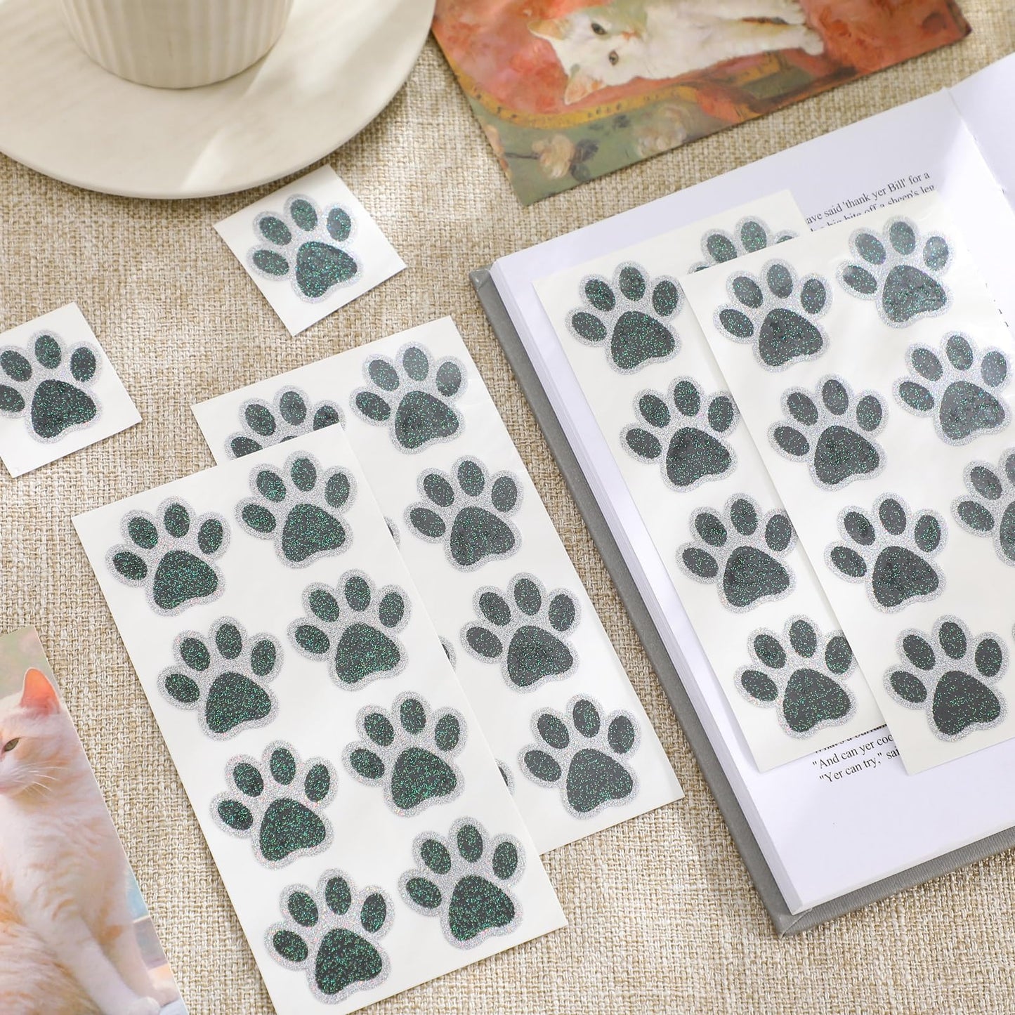 Blulu 25 Sheets 200 Pcs Glitter Paw Print Tattoos Temporary Glitter Dog Paw Print Face Tattoos Dog Stickers Removable for Cheer Patrol Women Face Body Arm House Party Supplies(Black)