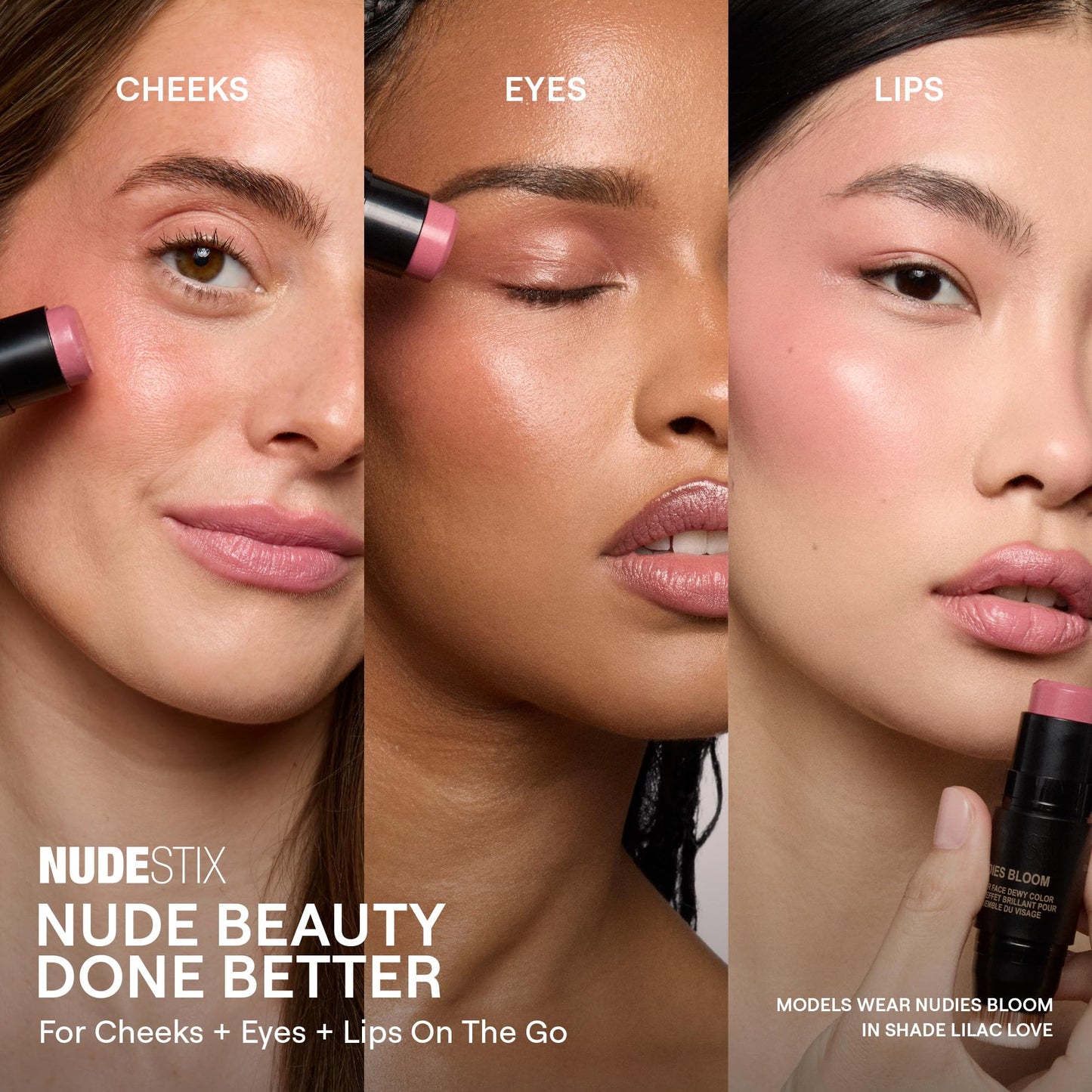 Nudestix Nudies Bloom All Over Dewy Color – 3-in-1 Cream Blush Stick for Cheeks, Eyes & Lips with Built-In Brush | Sheer, Glossy Finish | Vegan, Long-Wear, Multi-Use Makeup