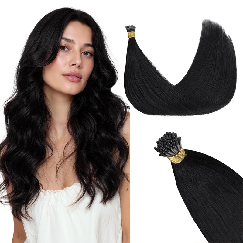 GOO GOO I Tip Hair Extensions Real Human Hair, 14inch 50g 100S, Cold Fusion I Tip Hair Extensions, Invisible Remy Hair Extension, 1 Jet black