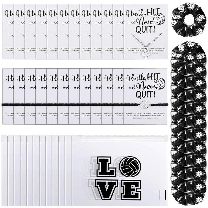 Volleyball Team Gifts for Teen Girls - 48 Pcs Set with Hair Scrunchies, Charm Bracelets, Necklaces & Cosmetic Bags