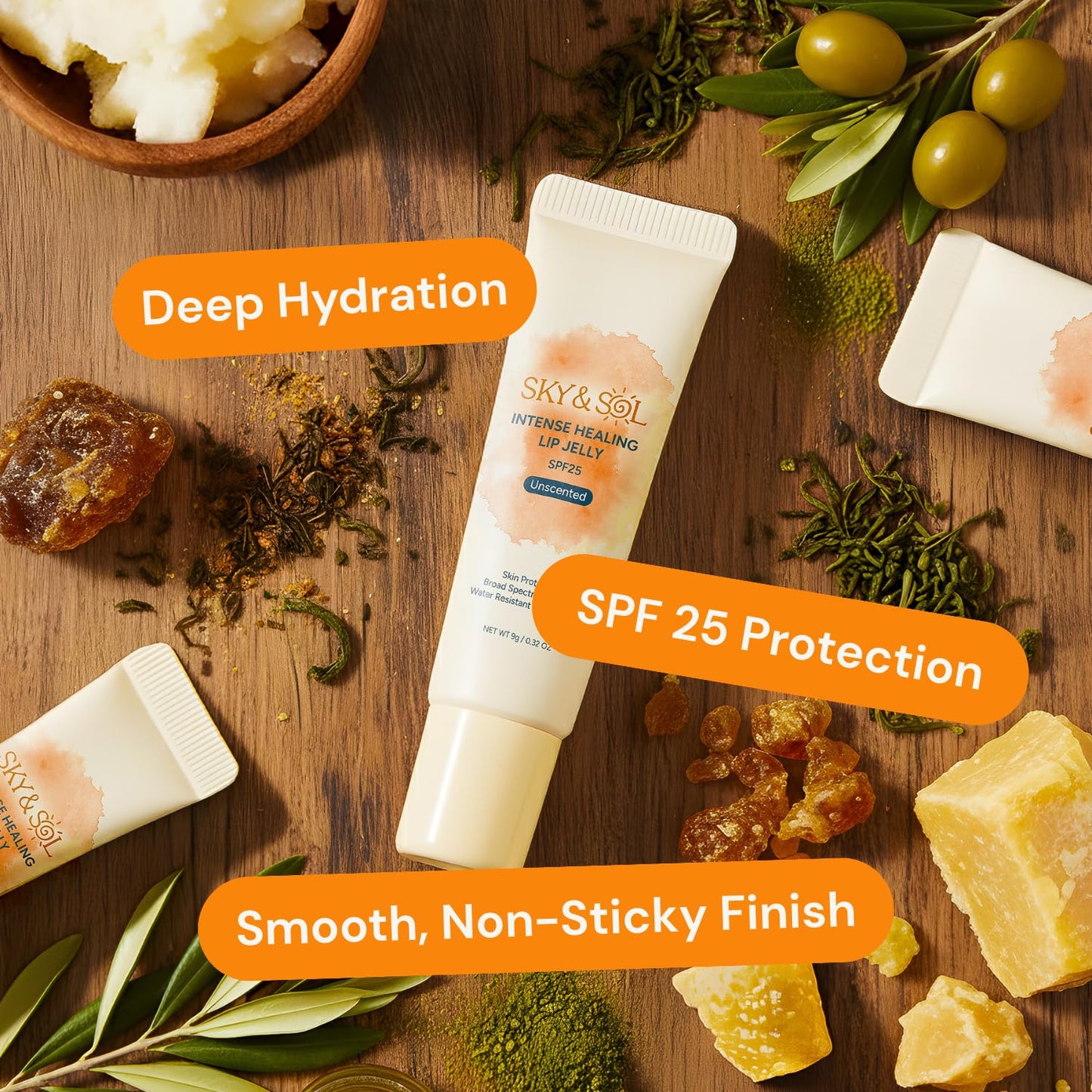 Natural Hydrating Lip Balm SPF 25 - 3 Pack of Water-Resistant Lip Jelly for Smooth, Plump & Rosy Lips