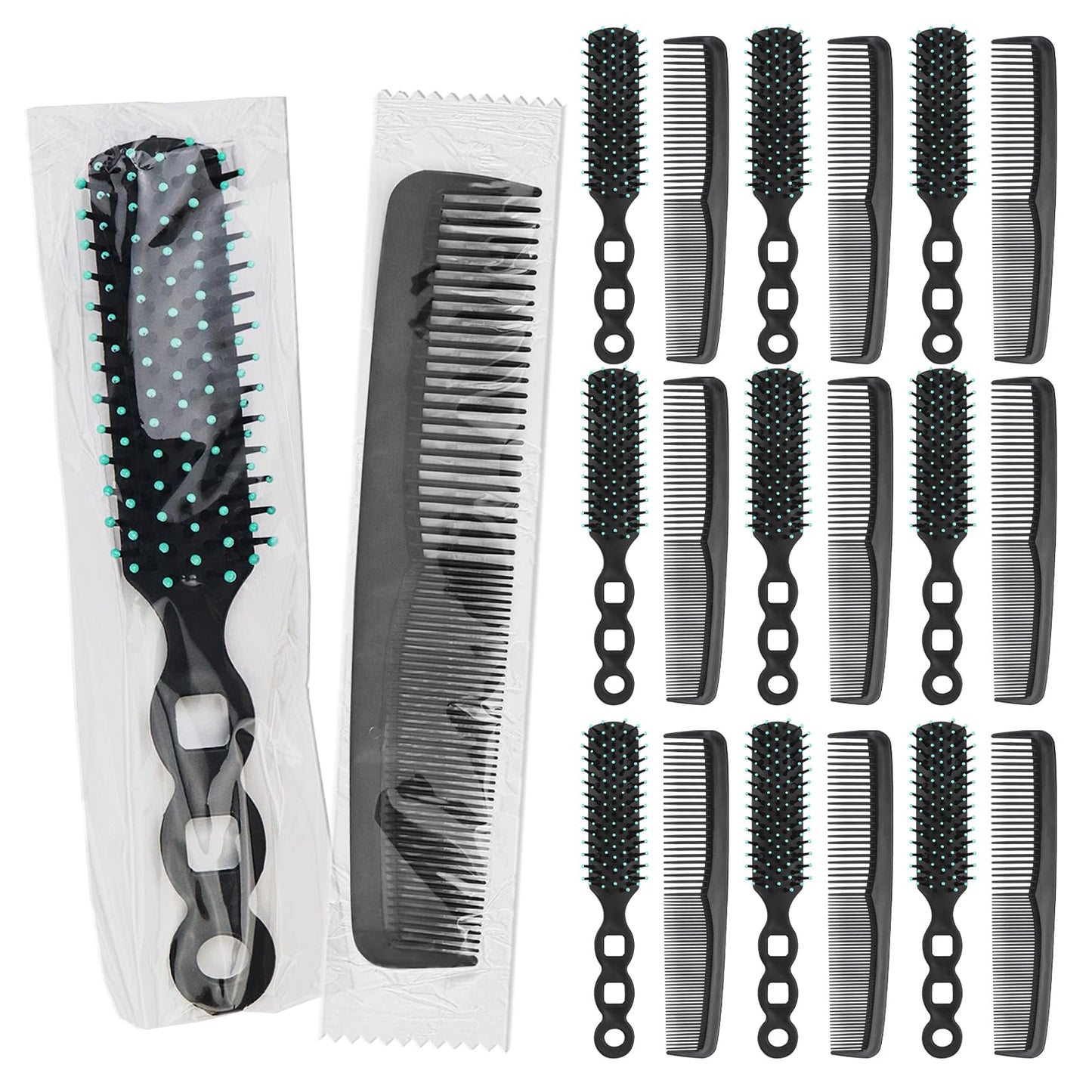 Gisdo 100 Pcs Hair Brush Combs Set in Bulk for Homeless Individually Wrapped, Bulk Hair Brushes 50 and 7 inch Hair Combs 50 for Women Kids Hotel Homeless Charity (Black)