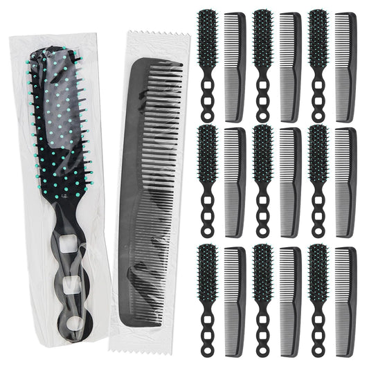 Gisdo 100 Pcs Hair Brush Combs Set in Bulk for Homeless Individually Wrapped, Bulk Hair Brushes 50 and 7 inch Hair Combs 50 for Women Kids Hotel Homeless Charity (Black)