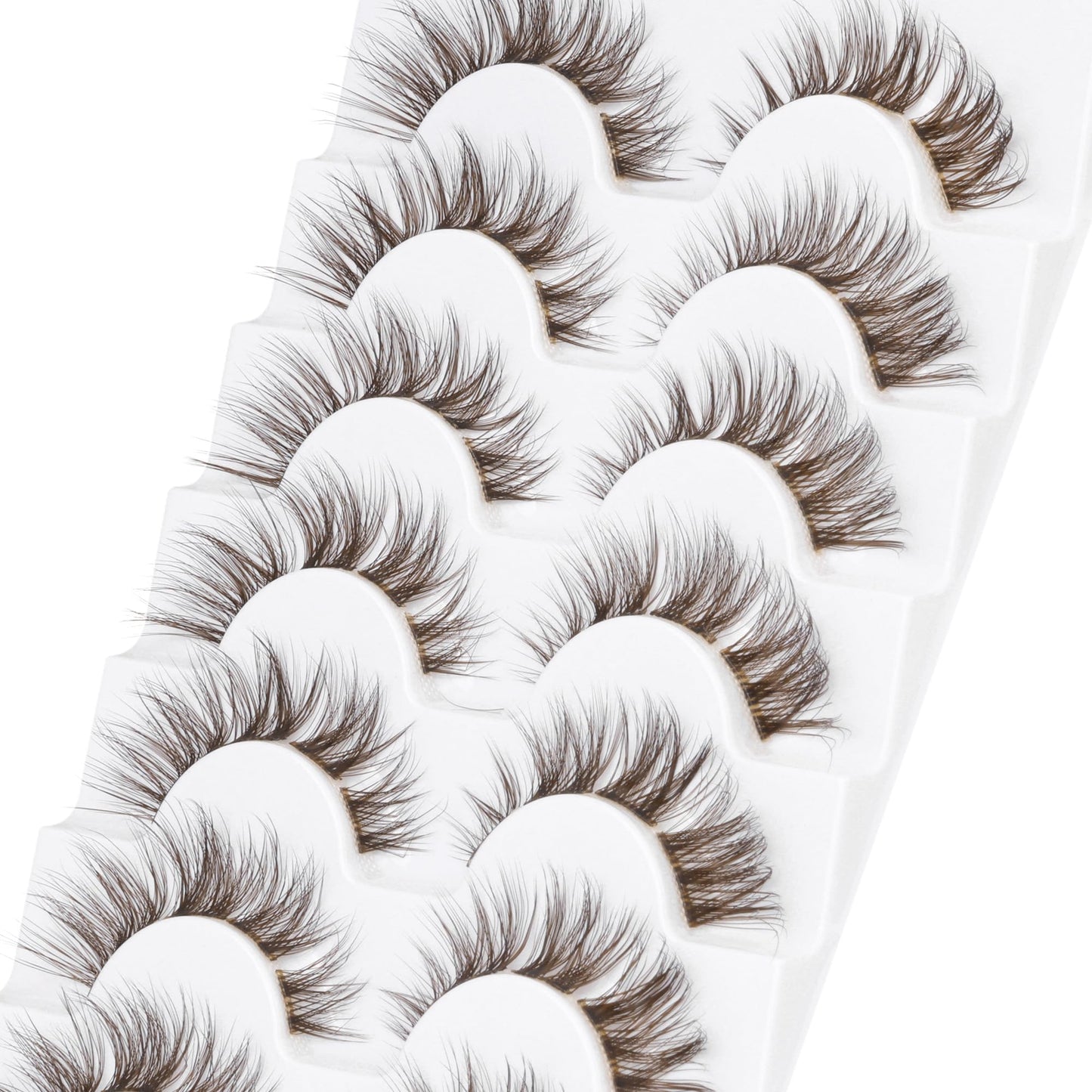 GVEFETIEE 7 Pairs Mink DIY Individual Fluffy Wispy Lashes - Brown Natural Look False Eyelashes Extensions