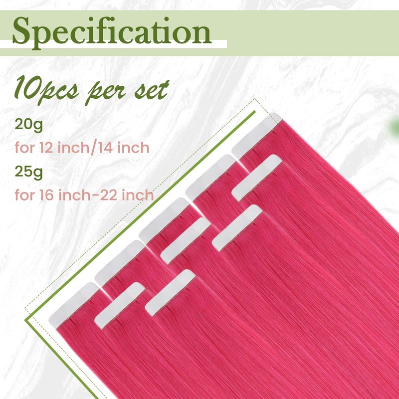 RUNATURE 22 Inch Tape in Hair Extensions Human Hair Straight Pink Hair Extensinos for Highlight Party Festival Real Human Hair Tape in Extensions Seamless Glue in Hair Can Be Styled 25g 10pcs
