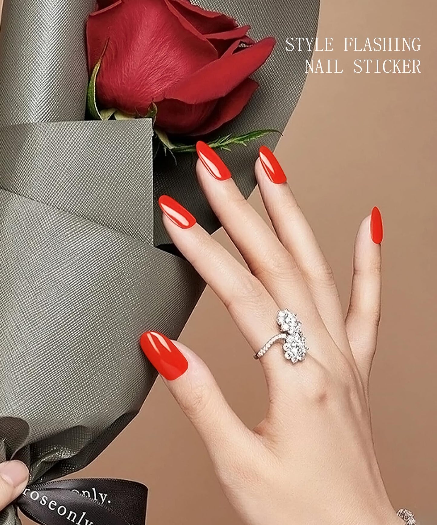 JMEOWIO Semi Cured Gel Strips Nail Art Sticker Wrap Red