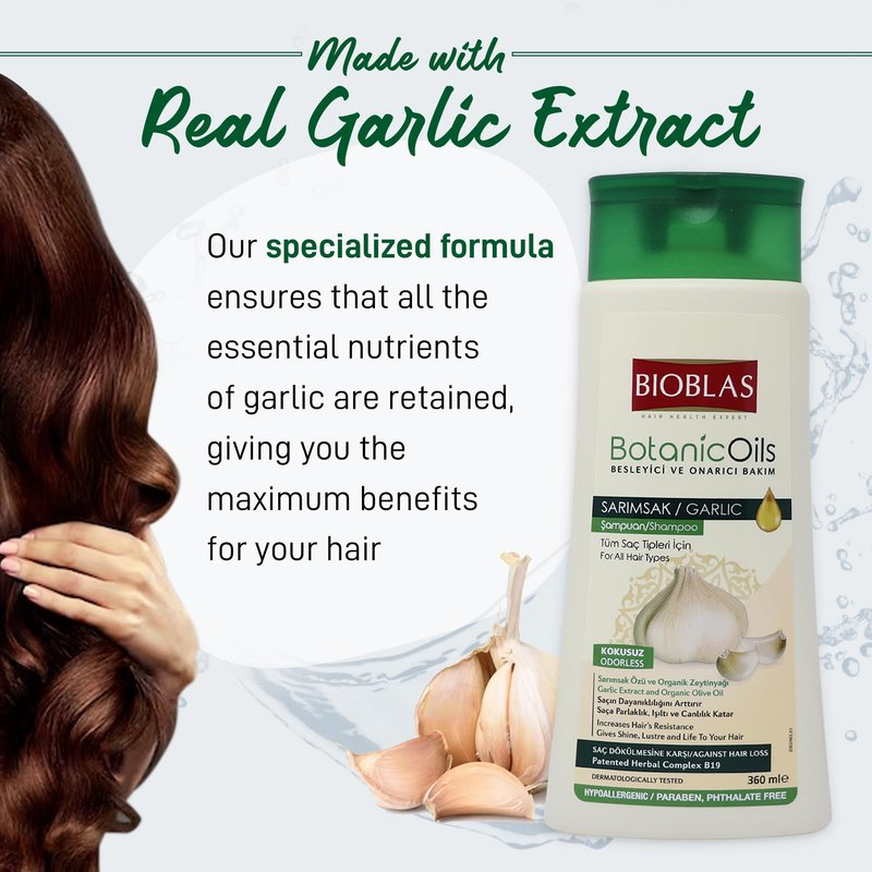 Bioblas Garlic Shampoo - Odorless & Unscented Hair Growth Formula for Men & Women - Clarifying Treatment to Cleanse Roots & Scalp - Hair Thickening & Anti-Thinning Solution (2 Pack)