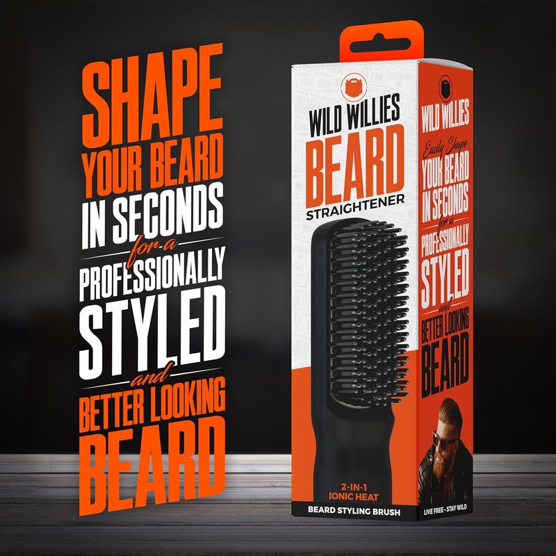 Beard Straightener for Men - Tourmaline Ceramic Heated Brush | 3 Temperature Settings, Ionic Technology, 400°F
