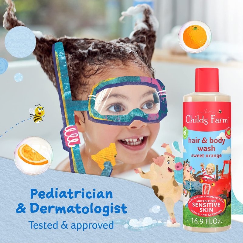 Kids Hair & Body Wash - Organic Sweet Orange for Dry, Sensitive Skin | Vegan, Cruelty-Free, 16.9 fl oz