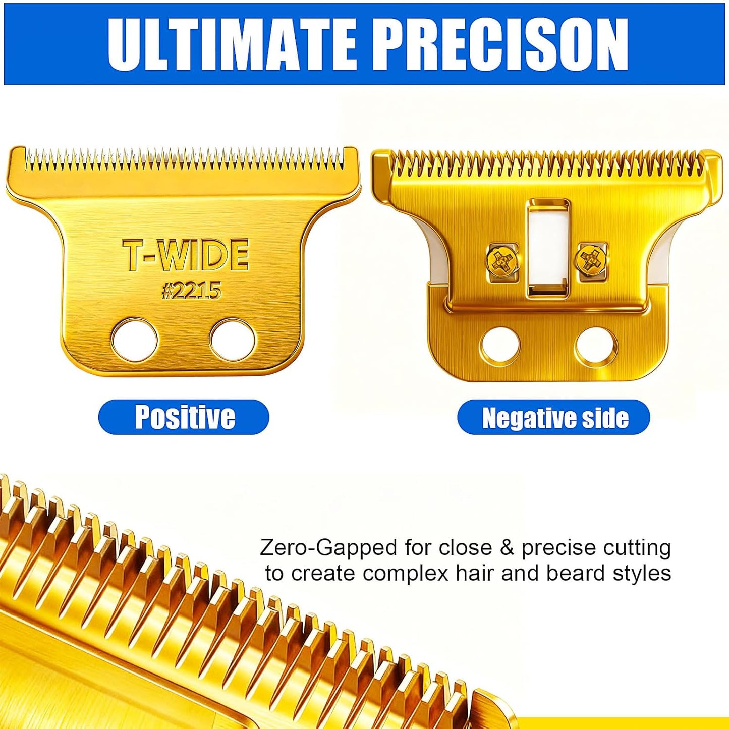 Replacement T Wide Blades for Wahl 5 Star Detailer Li Trimmer | Adjustable Stainless Steel Zero-Gap (2PCS)