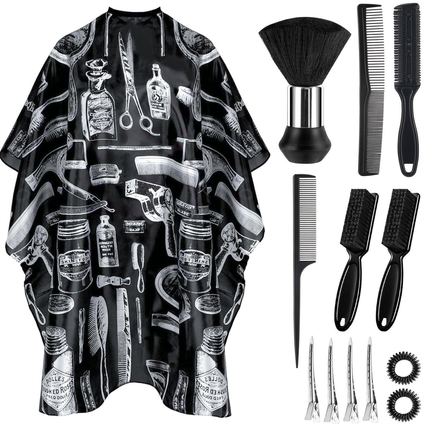 Barber Cape 13Pcs with Neck Duster Brush Adjustable, Extra Long Hair Cutting Cape 63" x 55" Profesional Barber Accessories for Men/Adults/Barber/Salon/Clients/Home/Women/Kids
