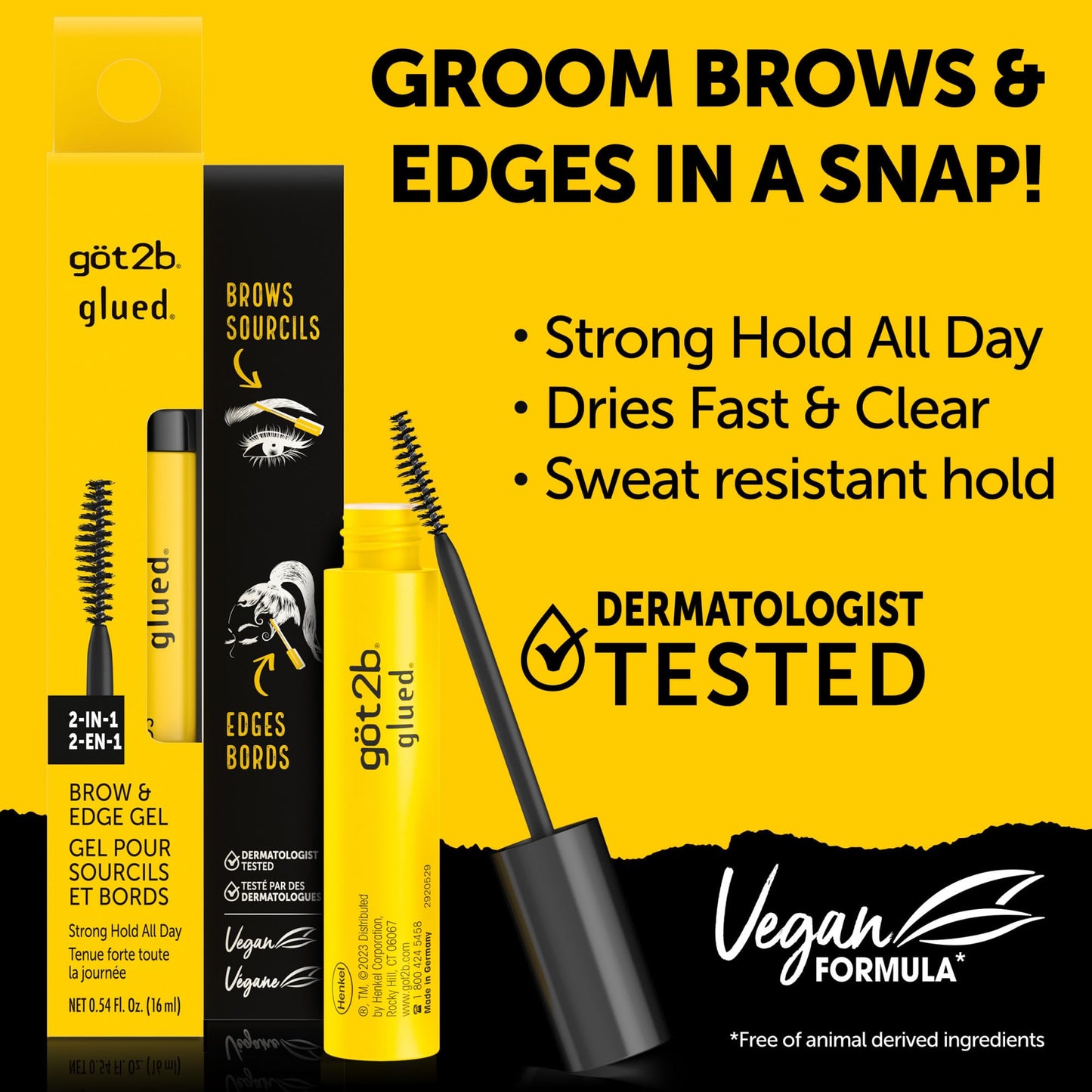 got2b Glued 2-in-1 Brow & Edge Gel, Strong Hold, Clear Finish
