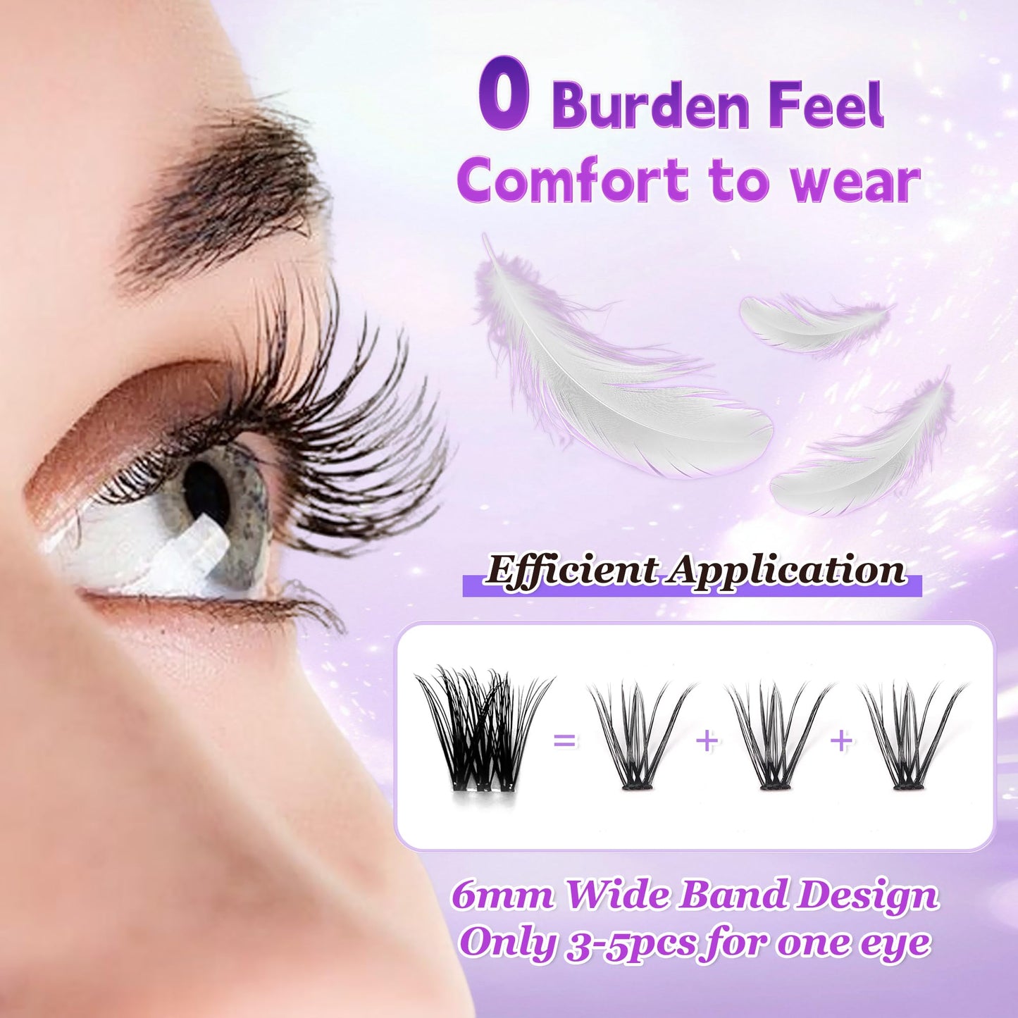 Lash Clusters D Curl Invisible Soft Ultra-Thin Band Clusters Lashes Eyelashes Individual Lashes DIY Lash Extensions at Home False Lashes Wide Band Wispy Eye Lash Clusters 0.06D 8-18 MIX 100pcs