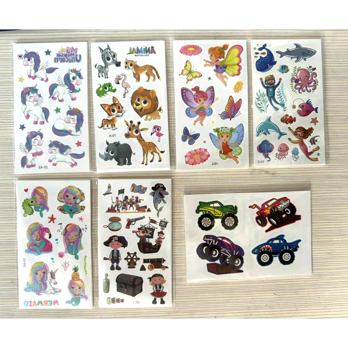 Fake Tattoos for Kids, 500+ Mixed Styles Temporary Tattoos Stickers for Girls and Boys, Monster Truck Unicorn Mermaid Marine Animals Flower Fairy Pirate Tattoos for Kids Birthday Party Supplies